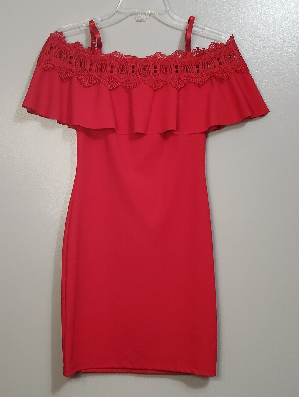 By&By Red Off-Shoulder Ruffle Mini Dress Size 3